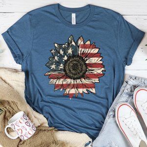 America Sunflower Shirt USA Flag Flower T Shirt Gift For American